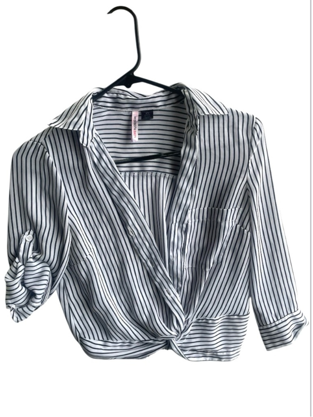 Sale Love By Design Black & White Striped Twist-Front Blouse - Picture 2 of 5
